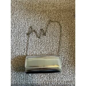Silver Clutch Purse w Chain Strap